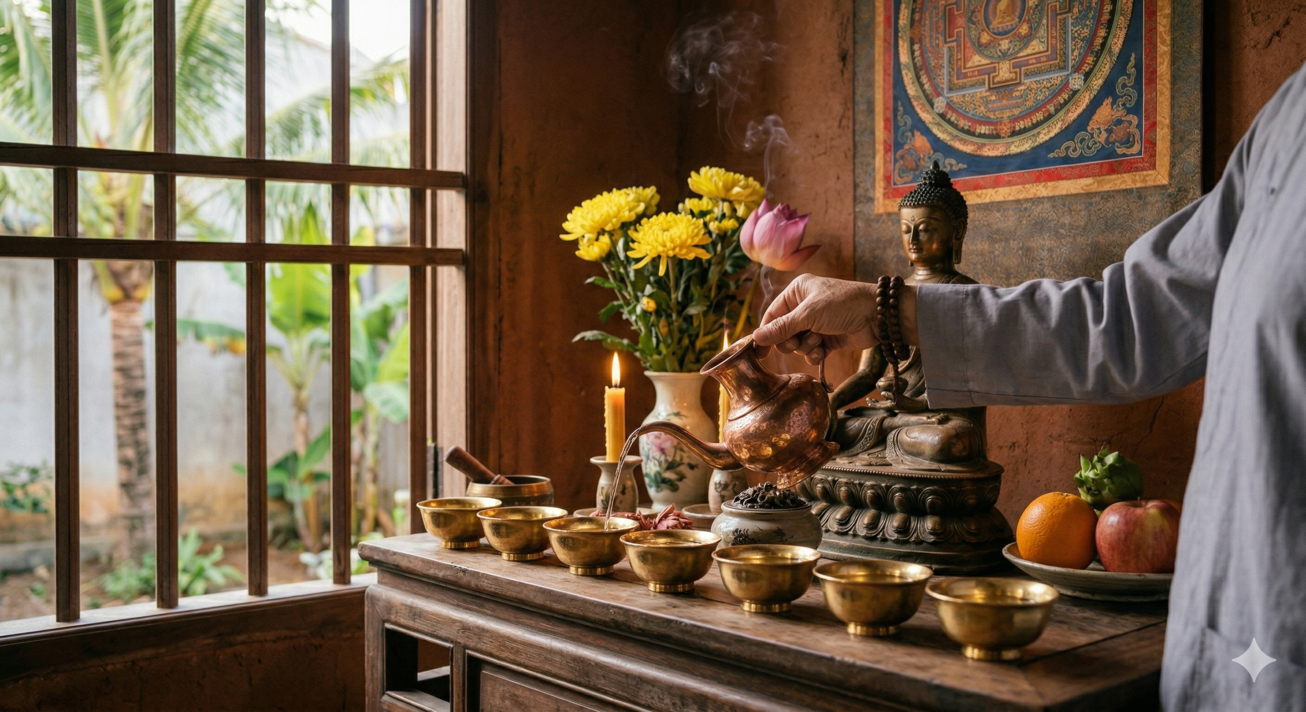 7 bát nước cúng dường Mật Tông